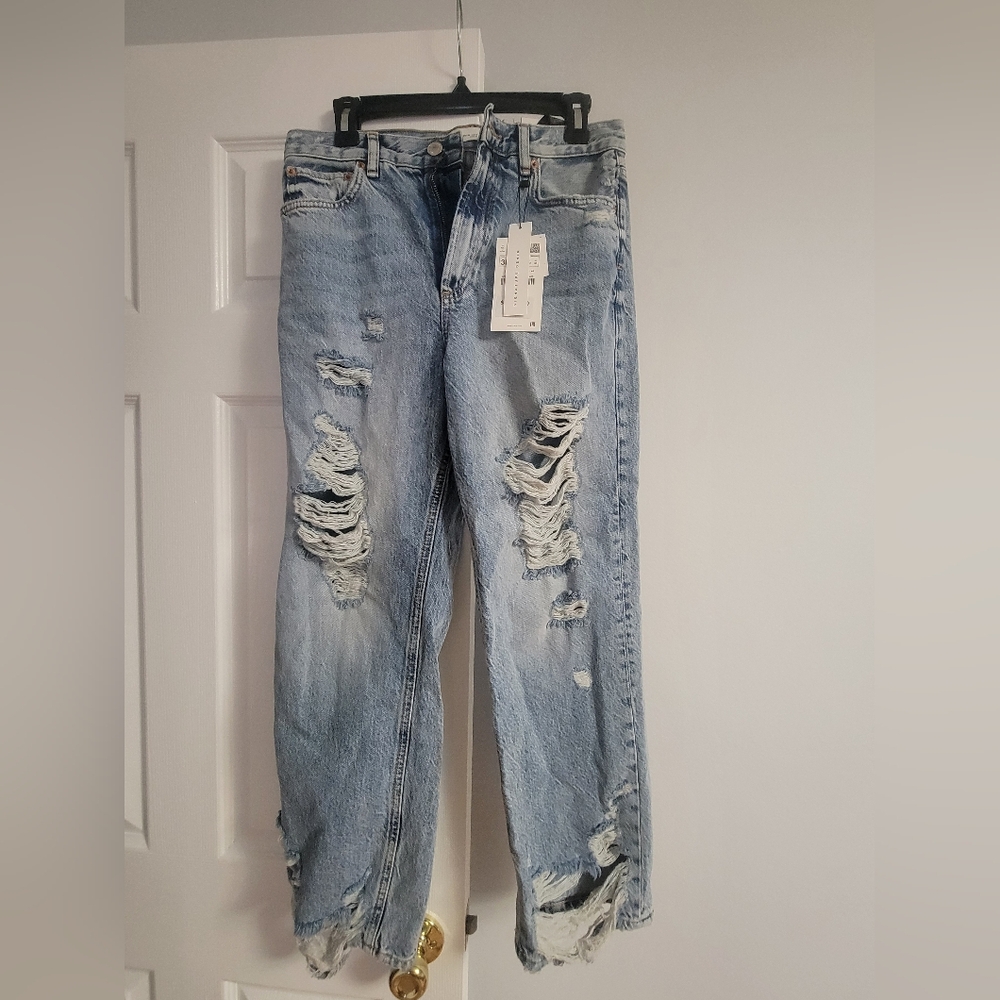 Zara Light Blue Distressed Boyfriend Jeans
